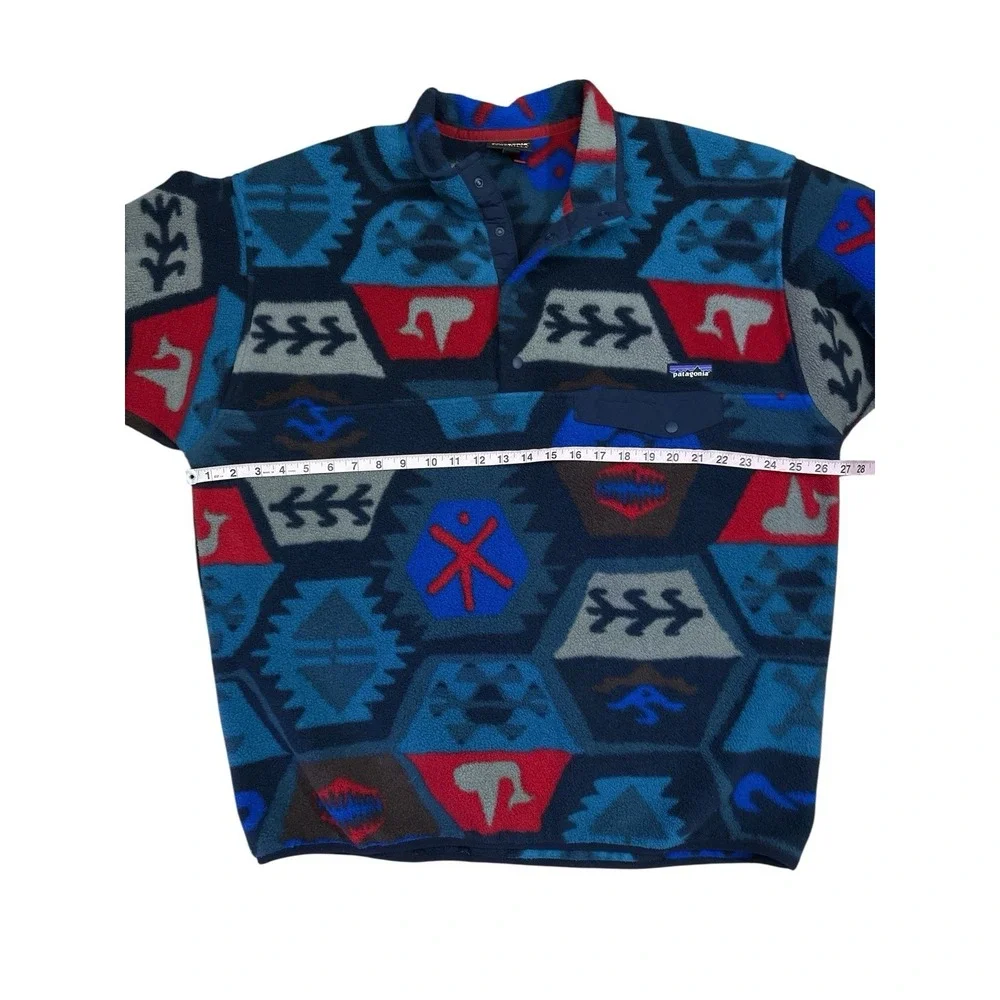 PATAGONIA SYNCHILLA AZTEC AOP BLUE MULTI‎ T-SNAP SWEATER FLEECE MENS XXL
